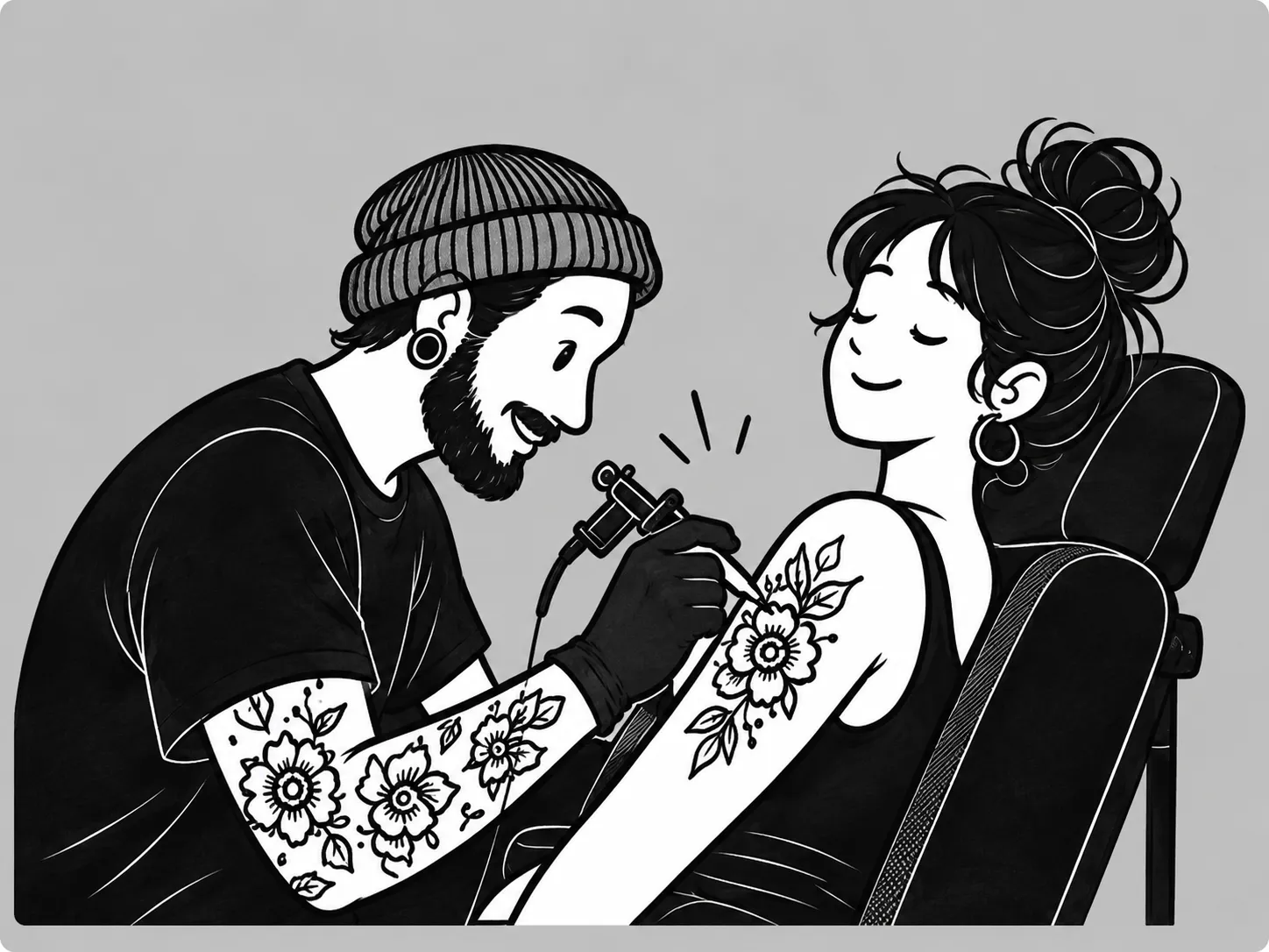 An artist tattooing a client's arm